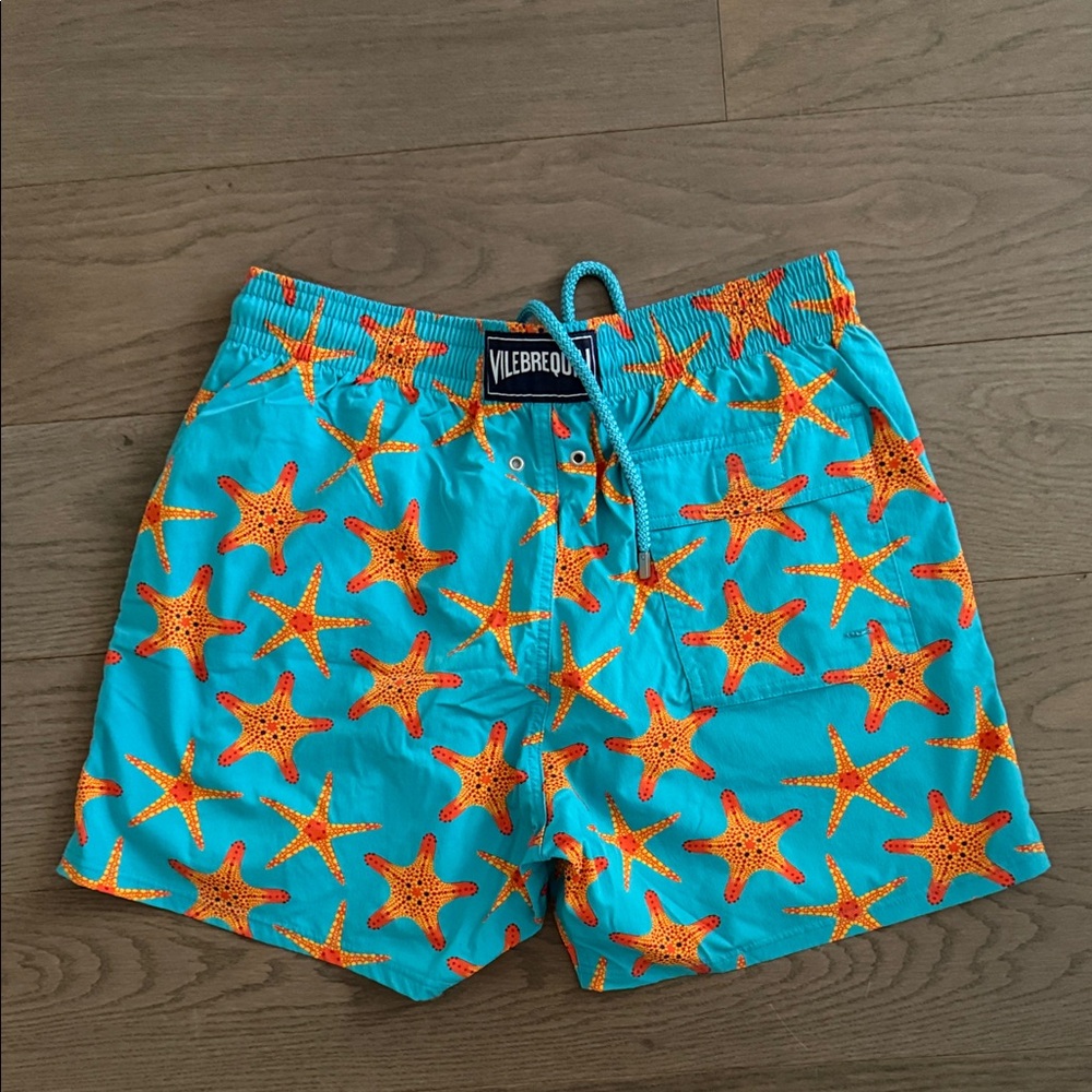 Vilebrequin Turquoise Swim Shorts with Orange Starfish
